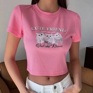 Pink Kitty Cats Crop Top